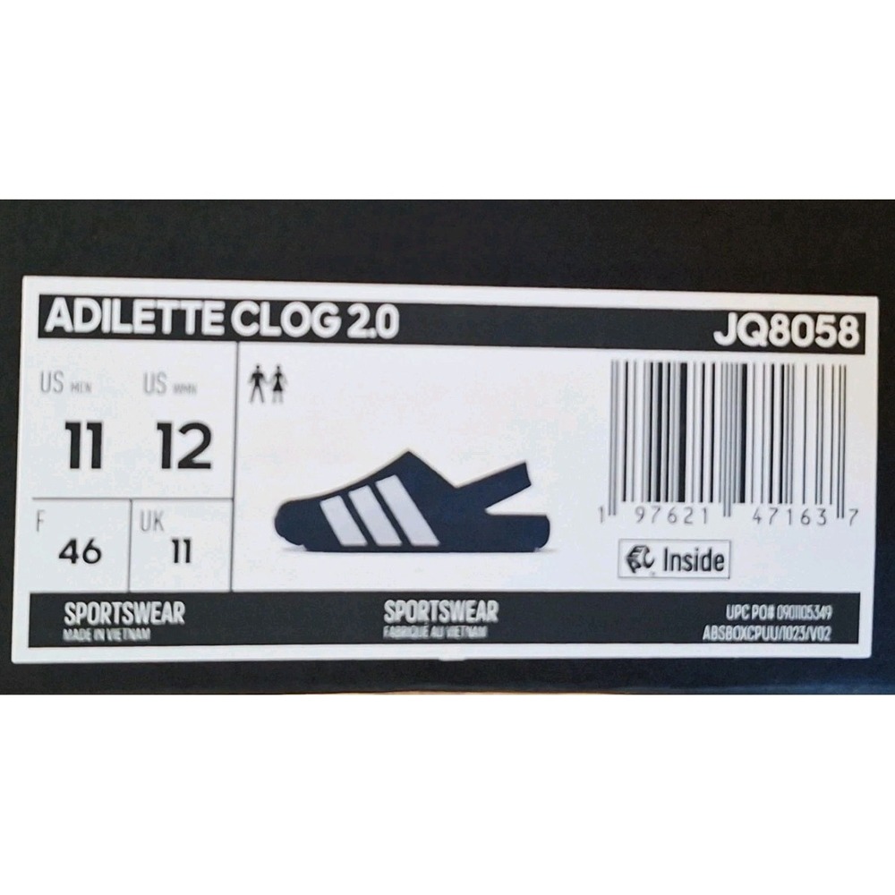 Adidas Adilette Clog 2.0 Black White Men Sz 11 / Womens 12 Cloudfoam Mule JQ8058 - Picture 13 of 13